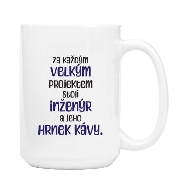 Hrnek velký bílý s potiskem Inženýr a hrnek kávy